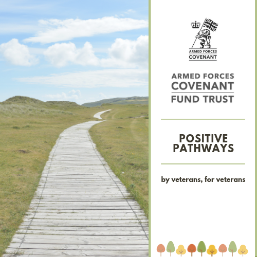 Positive Pathways Programme Logo- a decked path leading to the distance surrounded by green fields