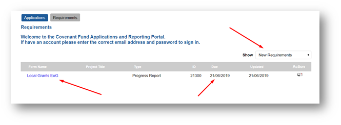 An image of the grant reporting interface in the reporting portal