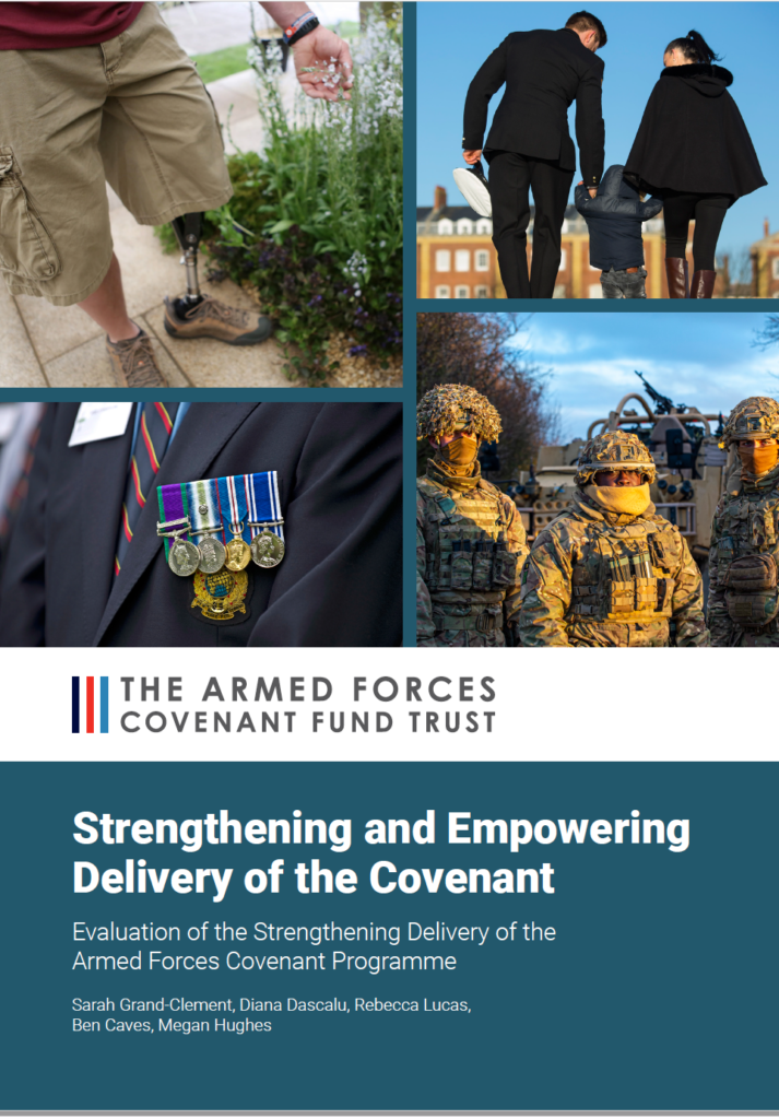 Front cover the Evaluation report showing images of Armed Forces families, serving personnel and veterans