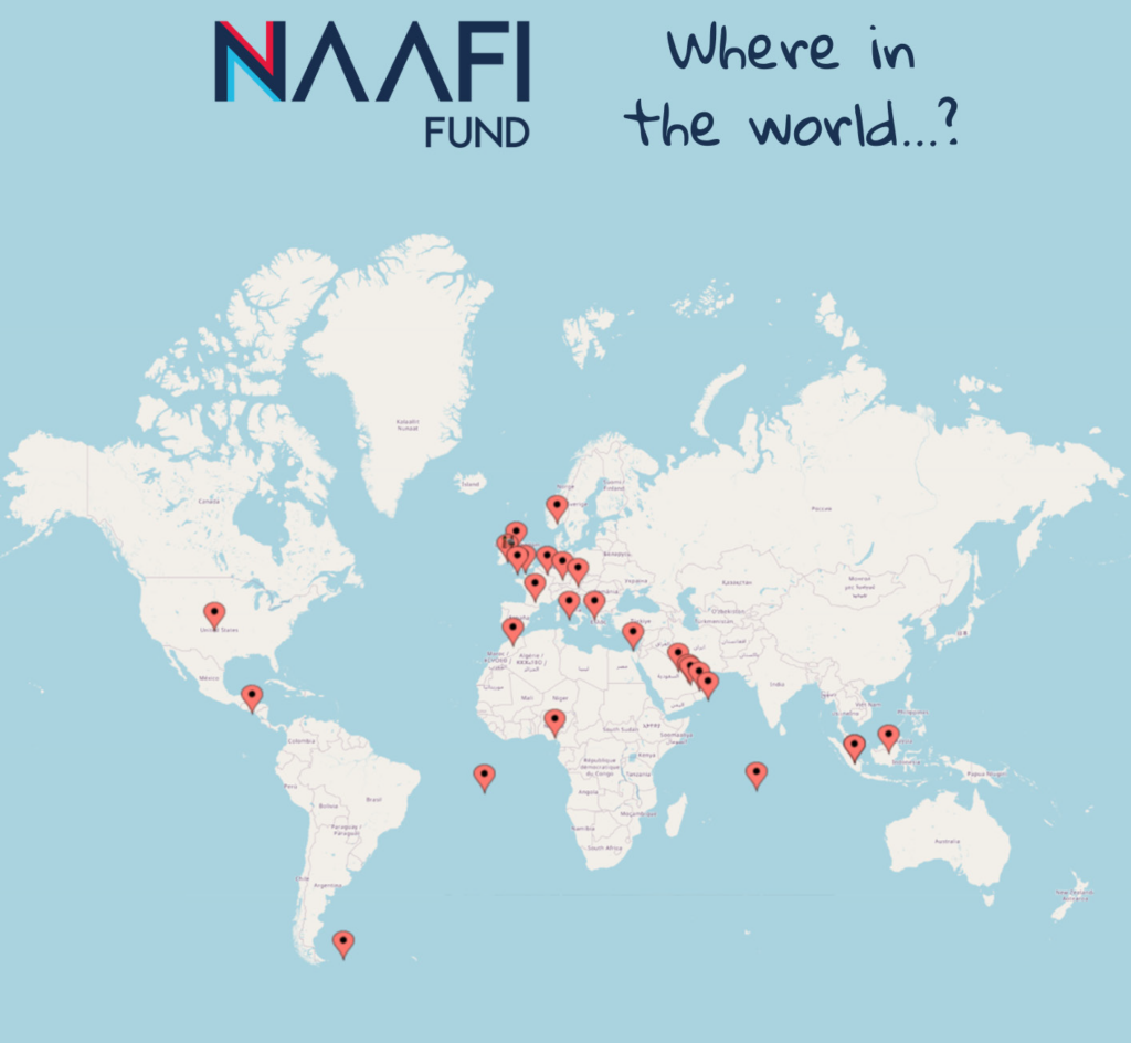 A map showing all of the countries we have awarded NAAFI funding 