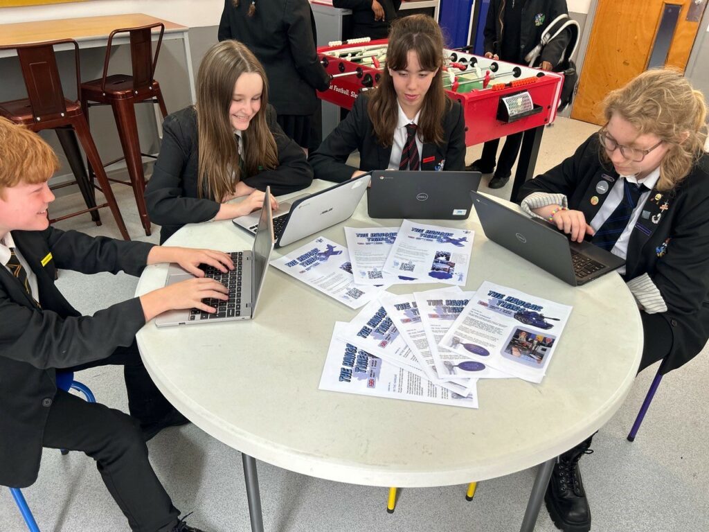 Pupils at Carterton school work on the Hangar Time publication