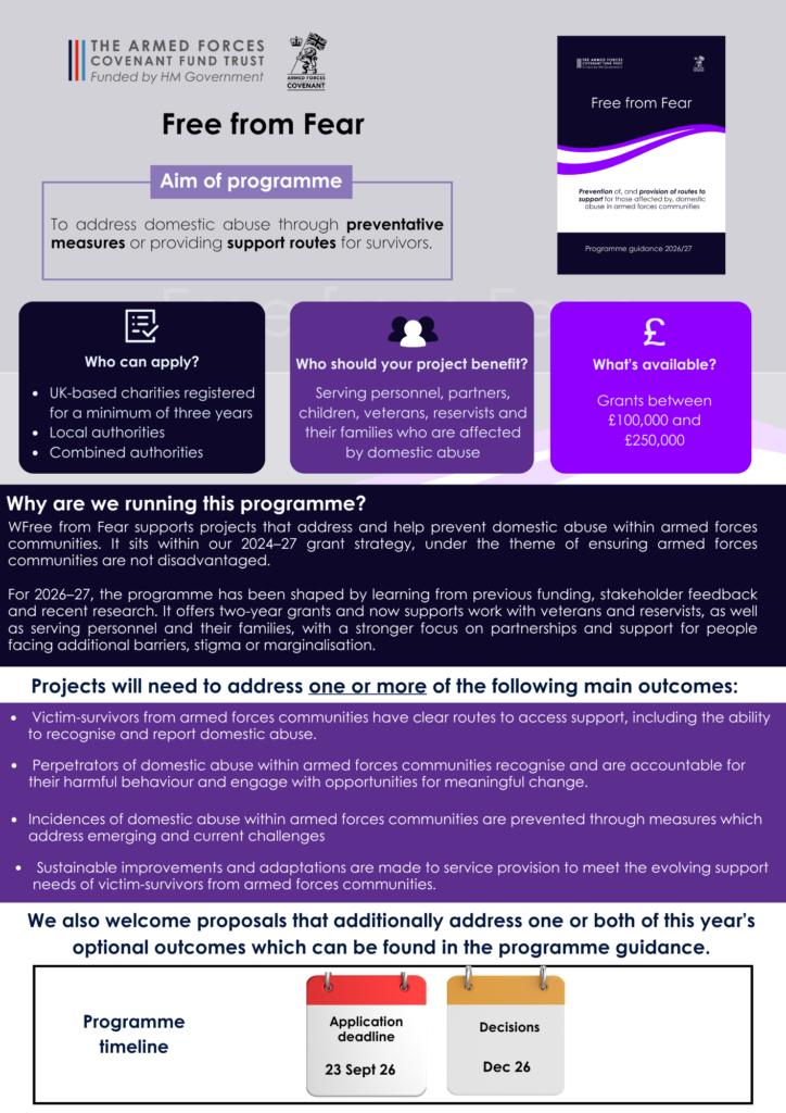 Free from Fear 2026-27 programme on a page