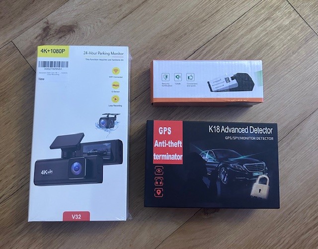 Some of the safety devices that make up the safety device boxes across west Mercia. GPS Wand detector, DASHCAM & Door Wedgre Alarm. 